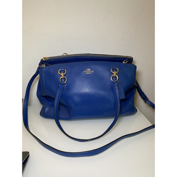 Coach F36606 Christie Carryall Crossbody HandBag Purse Blue Crossgrain Leather - Picture 1 of 16